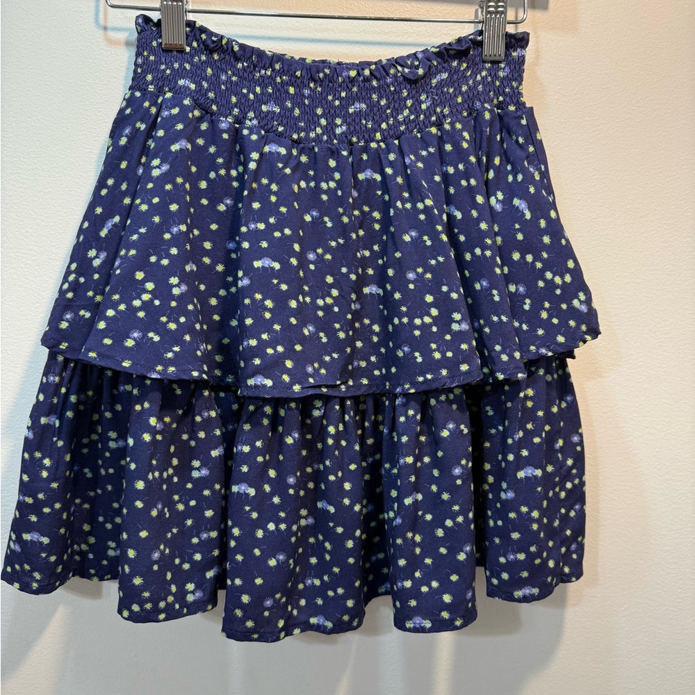 NWT Rockets of Awesome Girls Navy Floral Tiered Skirt Sz 14